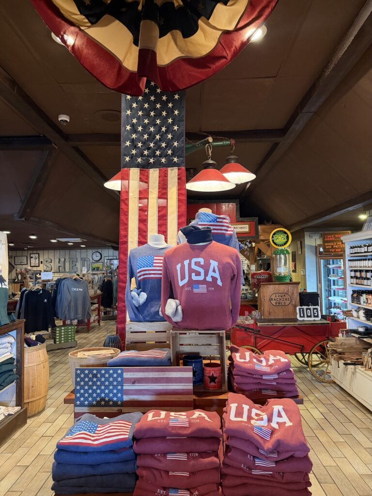 Machine Shed Gift Shop USA Flag themed apparel